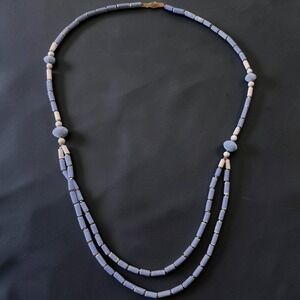 Vintage Artisan Lava Stone & Ceramic Double Strand Necklace